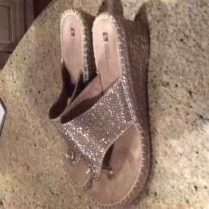 Sparkling gold and silver wedge sandals